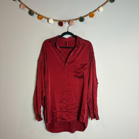 Skims deep red silk oversized pajama tunic shirt - Picture 1 of 5